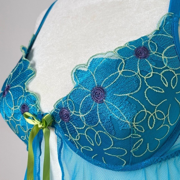 Vintage Y2K Floral Coquette Bow Mesh Cami Chemise Lingerie Phoebe S - Picture 7 of 17